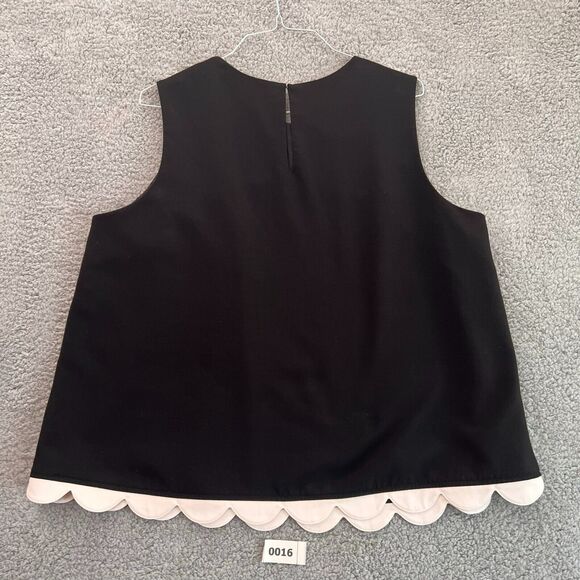 Victoria Beckham Blouse 2X Womens Top Black white Twill Tank Scallop Preppy - Picture 6 of 8